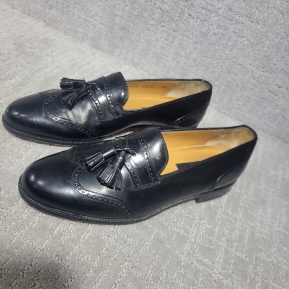 Emanuel Paolo Men's Size 9M US Black Leather Tasseled Loafer Dress Shoes 8016
